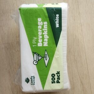 NWT Comfy Package 1 Ply Beverage Napkins - Sam's Club 500 Pack White